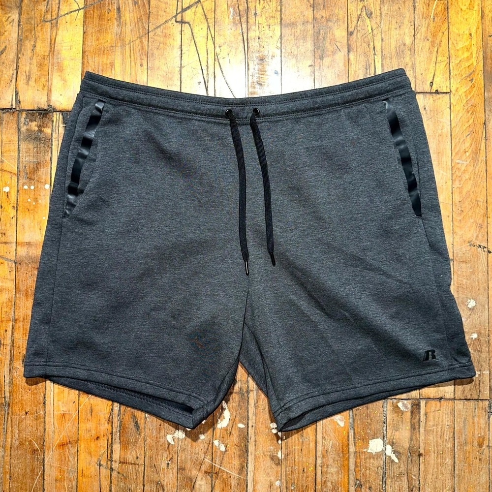 Russell Athletic‎ Shorts Men's 2XL Heather Charcoal Logo Flat Front Drawstring